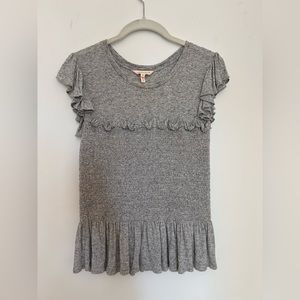 Rebecca Taylor grey scoop neck with ruching and ruffles. Size medium